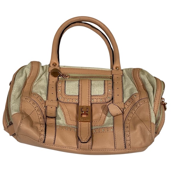 Sam Edelman Leather and Linen Sylvie Bag Satchel rose gold - Picture 1 of 11